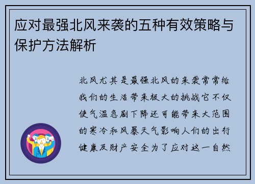 应对最强北风来袭的五种有效策略与保护方法解析